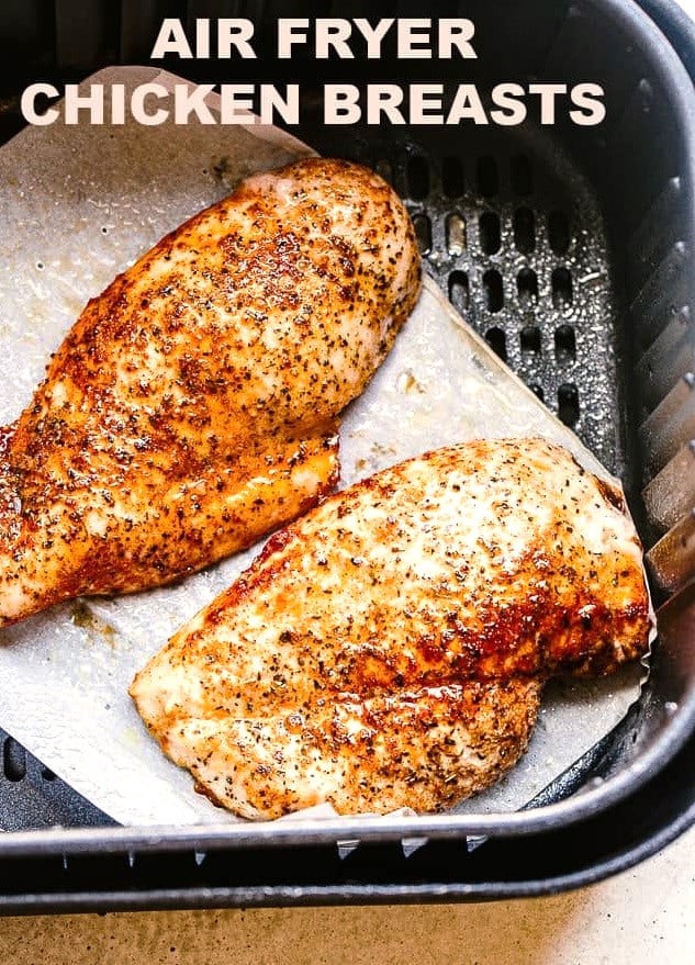 Chicken breast cooked in air fryer basket